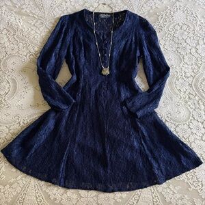 90's witchy whimsigoth midnight blue lace dress w corset back